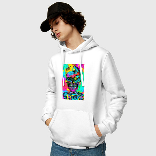 Мужская толстовка-худи Cool skull - pop art - vogue / Белый – фото 3