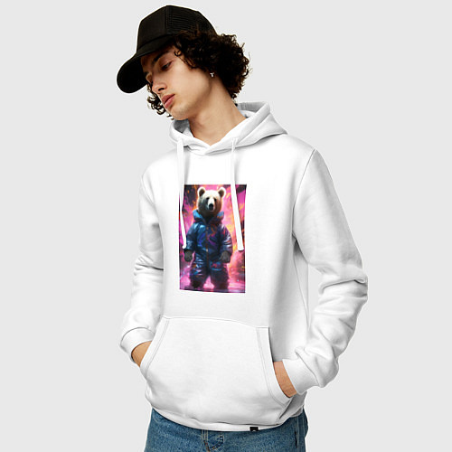 Мужская толстовка-худи Мишка таптышка / Белый – фото 3