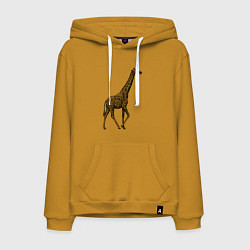 Толстовка-худи хлопковая мужская Жираф гуляет, цвет: горчичный
