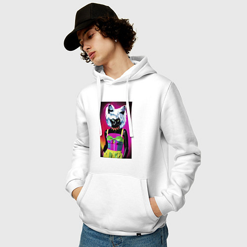 Мужская толстовка-худи Cat fashionista - pop art - neural network / Белый – фото 3