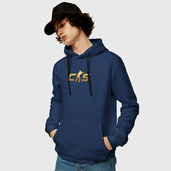Толстовка-худи хлопковая мужская CS 2 gold logo, цвет: тёмно-синий — фото 2