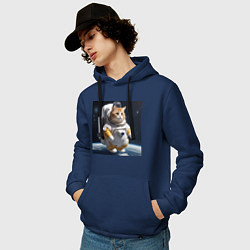 Толстовка-худи хлопковая мужская Толстый котик астронавт, цвет: тёмно-синий — фото 2