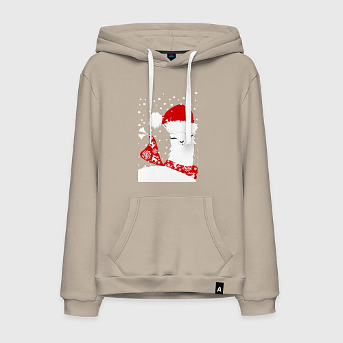 Мужская толстовка-худи Лама в шапочке и шарфе / Миндальный – фото 1