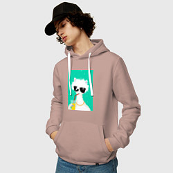 Толстовка-худи хлопковая мужская Лама-альпака на чиле с бокалом, цвет: пыльно-розовый — фото 2