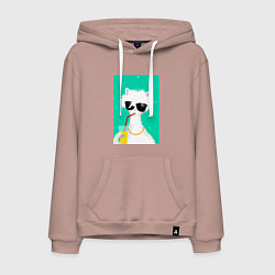 Толстовка-худи хлопковая мужская Лама-альпака на чиле с бокалом, цвет: пыльно-розовый