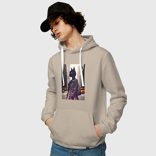 Мужская толстовка-худи Cat fashionista - New York - ai art / Миндальный – фото 3