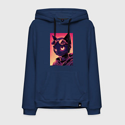 Толстовка-худи хлопковая мужская Милая кисуля - киберпанк - нейросеть, цвет: тёмно-синий