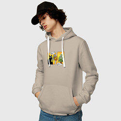 Толстовка-худи хлопковая мужская Кот против елки, цвет: миндальный — фото 2