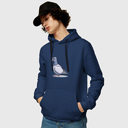 Толстовка-худи хлопковая мужская Ученый голубь, цвет: тёмно-синий — фото 2