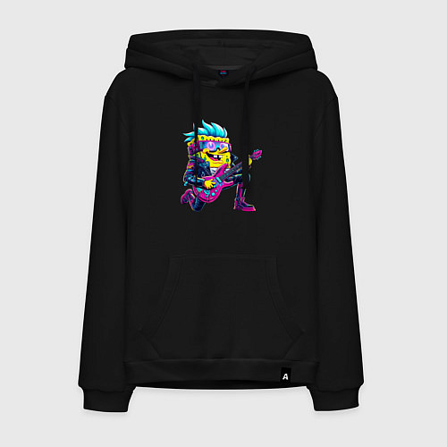 Мужская толстовка-худи Губка Боб - рок гитарист - нейросеть / Черный – фото 1