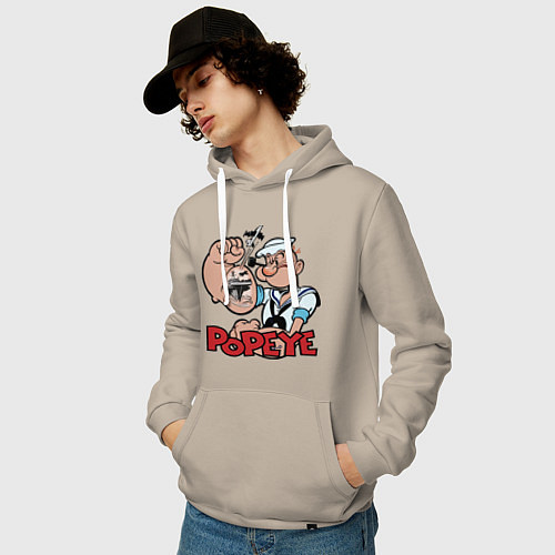 Мужская толстовка-худи Попай - бицепс / Миндальный – фото 3