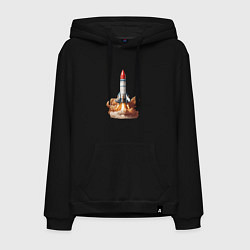 Толстовка-худи хлопковая мужская Взлет космической ракеты, цвет: черный
