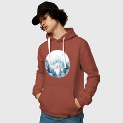 Толстовка-худи хлопковая мужская Горы в тумане в круге, цвет: кирпичный — фото 2