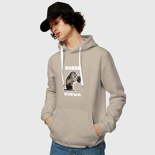 Мужская толстовка-худи Bobr kurwa with hat / Миндальный – фото 3