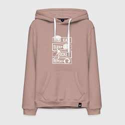 Толстовка-худи хлопковая мужская Еда сон хоккей, цвет: пыльно-розовый