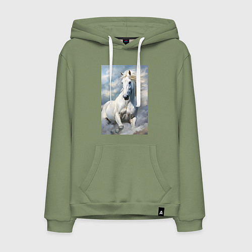 Мужская толстовка-худи Белая лошадь на фоне неба / Авокадо – фото 1