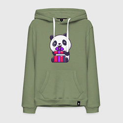 Толстовка-худи хлопковая мужская Панда с подарком, цвет: авокадо