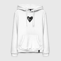 Толстовка-худи хлопковая мужская Рисованное чёрное сердце парное, цвет: белый