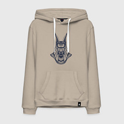 Толстовка-худи хлопковая мужская Анубис древнеегипетский бог, цвет: миндальный