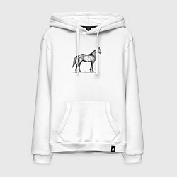 Толстовка-худи хлопковая мужская Лошадь в профиль, цвет: белый
