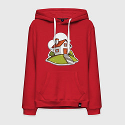 Толстовка-худи хлопковая мужская Домик на холме, цвет: красный