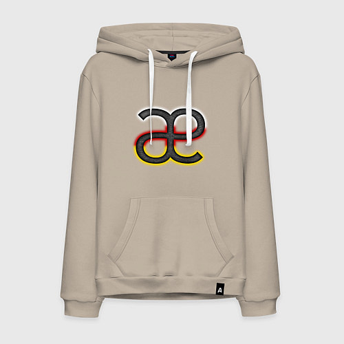 Мужская толстовка-худи Буква осетинского алфавита с национальным триколор / Миндальный – фото 1