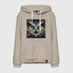 Толстовка-худи хлопковая мужская Портрет космической совы, цвет: миндальный