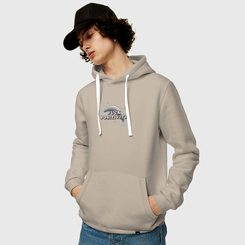 Мужская толстовка-худи Fuck Positivity / Миндальный – фото 3