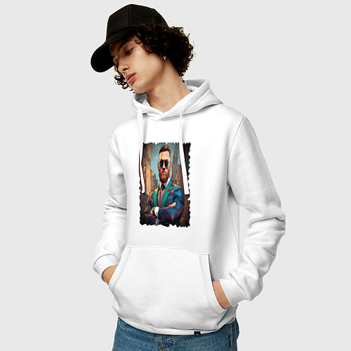 Мужская толстовка-худи Конор Макгрегор на фоне города / Белый – фото 3