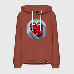 Толстовка-худи хлопковая мужская Красное хрустальное сердце на белом фоне, цвет: кирпичный