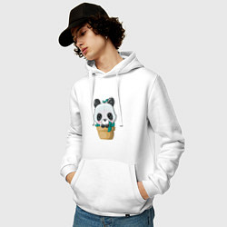 Толстовка-худи хлопковая мужская Милая панда в цветочном горшке, цвет: белый — фото 2