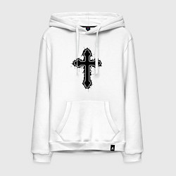 Толстовка-худи хлопковая мужская Крест православный христианский, цвет: белый