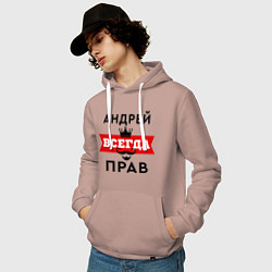 Толстовка-худи хлопковая мужская Андрей всегда прав - корона, цвет: пыльно-розовый — фото 2