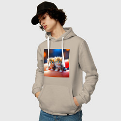 Толстовка-худи хлопковая мужская Два милых пушистых котика сидят на ладони, цвет: миндальный — фото 2