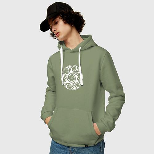 Мужская толстовка-худи Белый кельтский круглый узор / Авокадо – фото 3