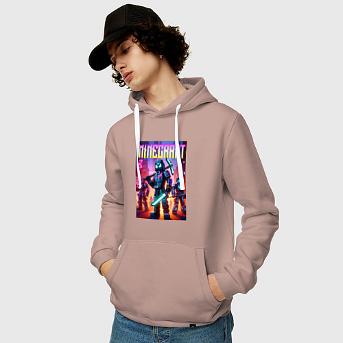 Мужская толстовка-худи Cyberpunk and Minecraft - ai art collaboration / Пыльно-розовый – фото 3