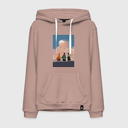 Толстовка-худи хлопковая мужская Клинок рассекающий демонов Тандзиро Камадо Дзэнъиц, цвет: пыльно-розовый