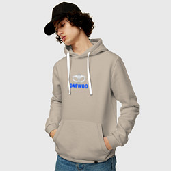 Толстовка-худи хлопковая мужская Daewoo sport auto logo, цвет: миндальный — фото 2