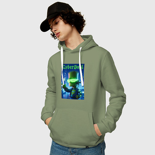 Мужская толстовка-худи Cyber Bart - neon glow ai art / Авокадо – фото 3