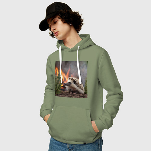 Мужская толстовка-худи Ёжик в огне / Авокадо – фото 3