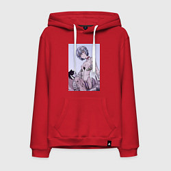 Толстовка-худи хлопковая мужская Евангелион Рей Аянами кот, цвет: красный