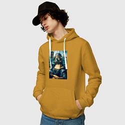 Толстовка-худи хлопковая мужская Мона Лиза - стимпанк нейросеть, цвет: горчичный — фото 2