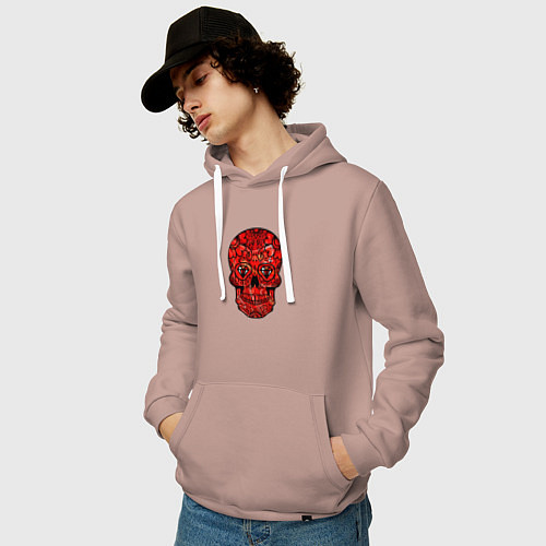 Мужская толстовка-худи Red decorative skull / Пыльно-розовый – фото 3