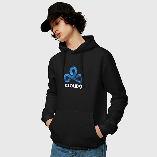 Мужская толстовка-худи Cloud9 - blue cloud logo / Черный – фото 3