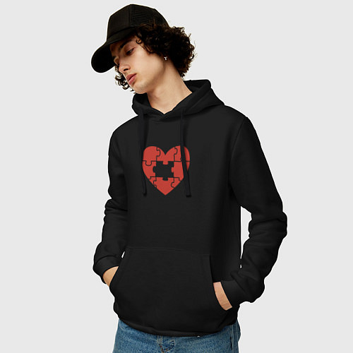 Мужская толстовка-худи Puzzle heart / Черный – фото 3