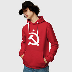 Толстовка-худи хлопковая мужская Белый серп и молот, цвет: красный — фото 2