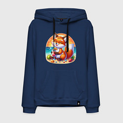 Толстовка-худи хлопковая мужская Лисы на пляже пьет коктейль, цвет: тёмно-синий