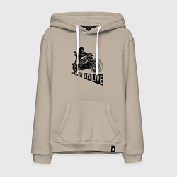 Толстовка-худи хлопковая мужская Байкер на мотоцикле - череп, цвет: миндальный