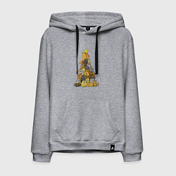 Толстовка-худи хлопковая мужская Новогодняя ёлка из котиков, цвет: меланж