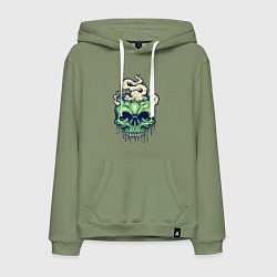 Толстовка-худи хлопковая мужская Skull smoke, цвет: авокадо